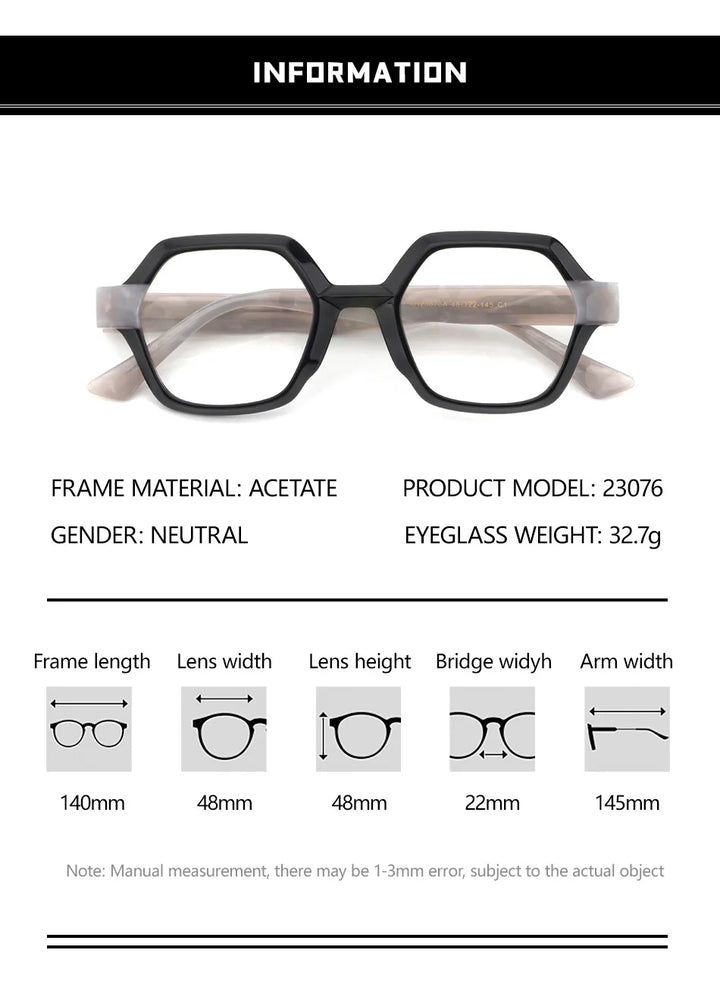 Hewei Unisex Full Rim Polygon Acetate Eyeglasses 923076