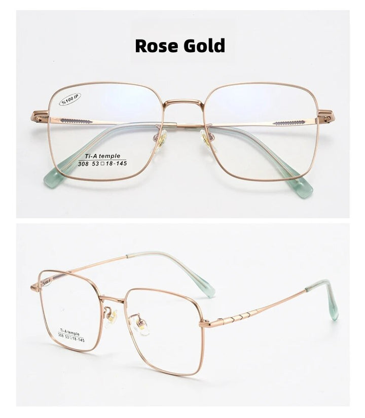 KatKani Unisex Full Rim Large Square Titanium Eyeglasses 308 Full Rim KatKani Eyeglasses Rose Gold  
