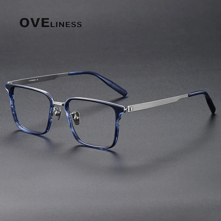 Oveliness Unisex Full Rim Square Screwless Acetate Titanium Eyeglasses 80986 Full Rim Oveliness tortoise blue silver