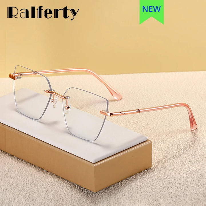 Ralferty Women's Rimless Flat Top Polygon Acetate Eyeglasses R83600 Rimless Ralferty