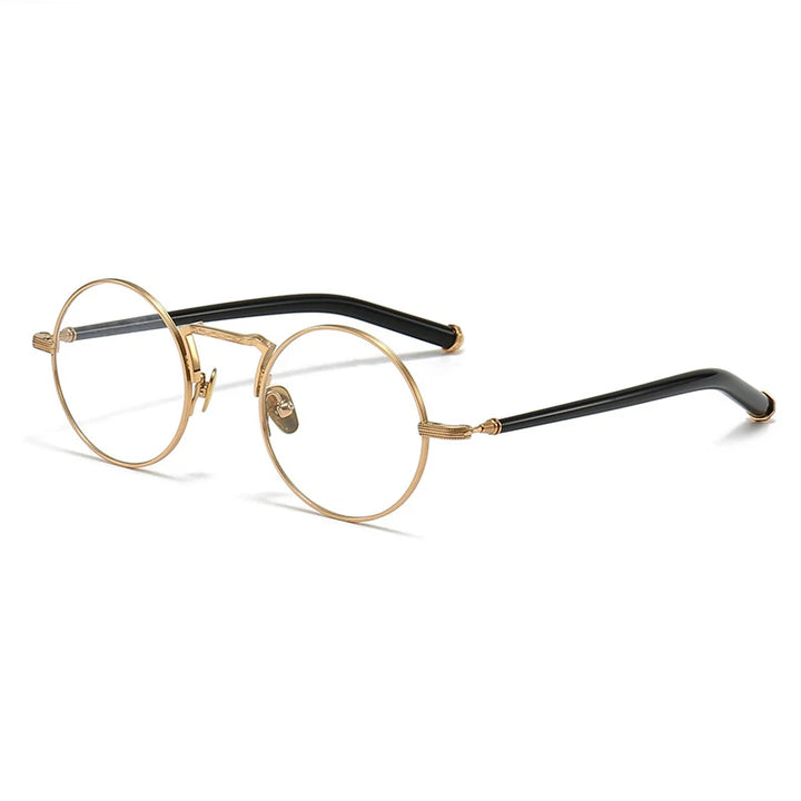 Black Mask Unisex Full Rim Round Titanium Eyeglasses 3119m Full Rim Black Mask Gold  