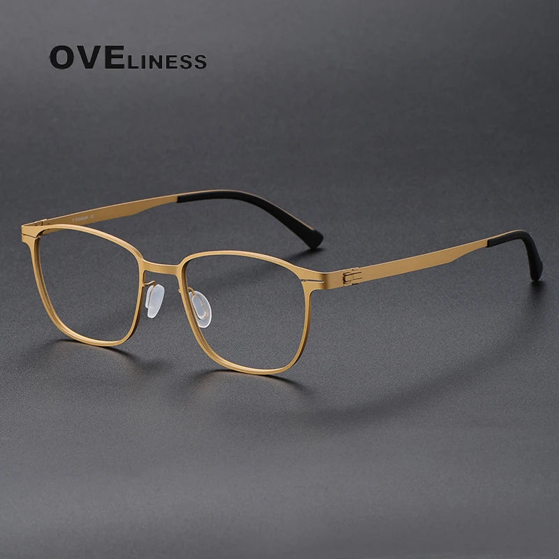 Oveliness Unisex Full Rim Square Screwless Titanium Eyeglasses 0978 Full Rim Oveliness gold  