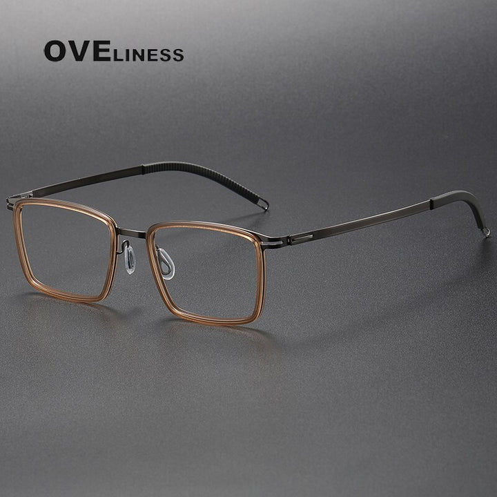 Oveliness Unisex Full Rim Square Screwless Titanium Acetate Eyeglasses 8202318 Full Rim Oveliness tea gun  