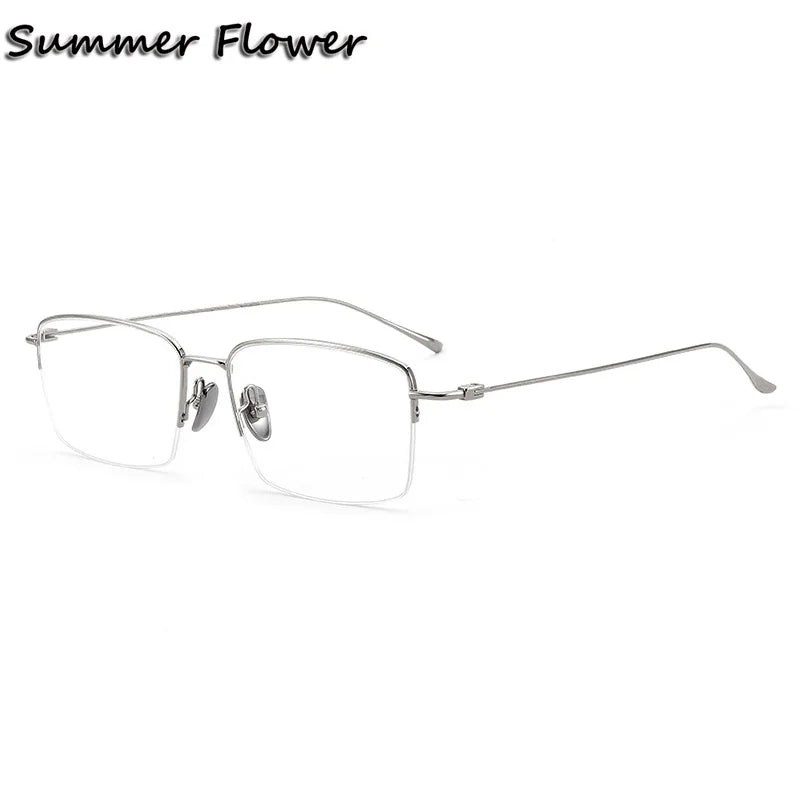 Summer Flower Unisex Semi Rim Square Titanium Eyeglasses 177503 Semi Rim Summer Flower Gray