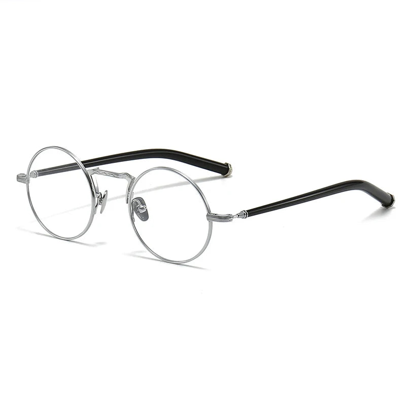 Black Mask Unisex Full Rim Round Titanium Eyeglasses 3119m Full Rim Black Mask Silver