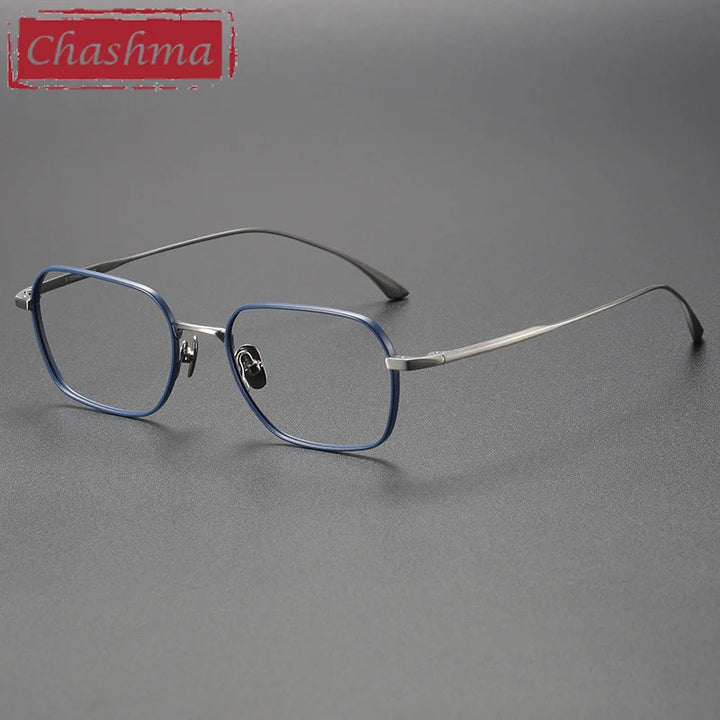 Chashma Ottica Men's Full Rim Small Square Titanium Eyeglasses 14539 Full Rim Chashma Ottica Silver Blue  