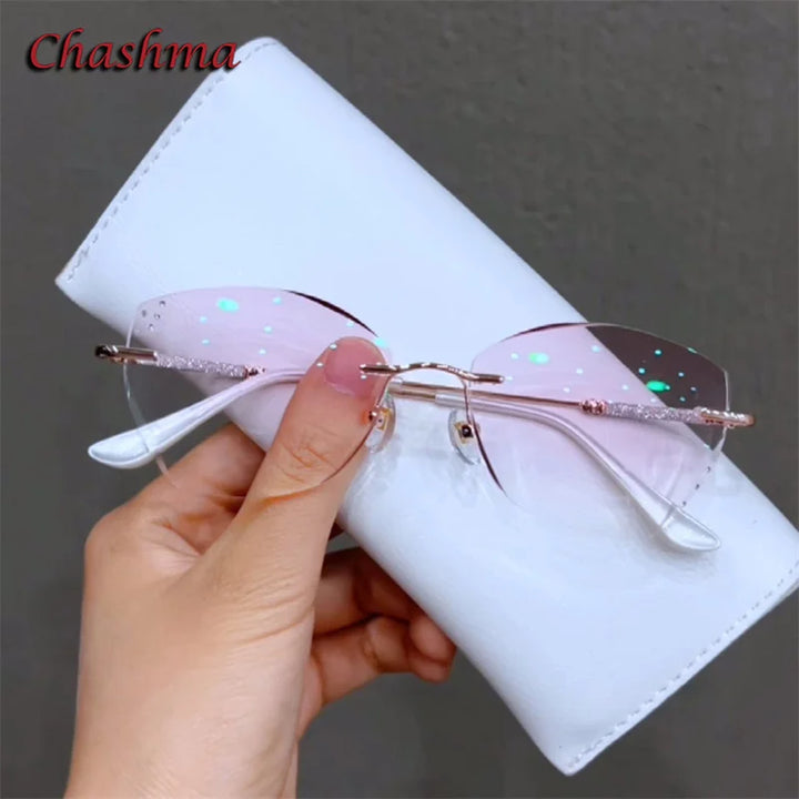 Chashma Ochki Women's Rimless Oval Titanium Eyeglasses 88606 Rimless Chashma Ochki Gold with Pink
