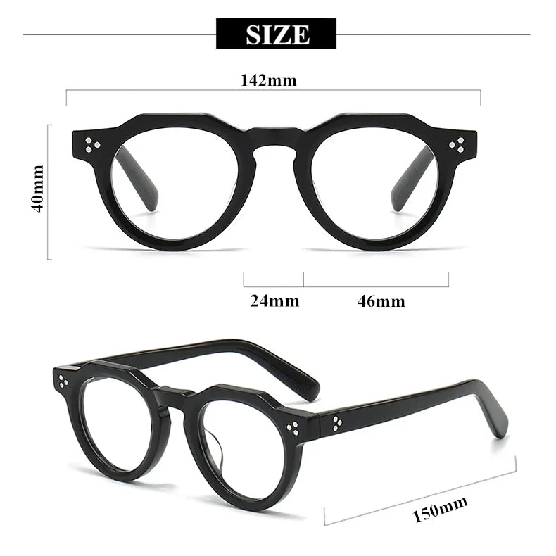 Black Mask Unisex Full Rim Flat Top Round Acetate Eyeglasses 8013 Full Rim Black Mask