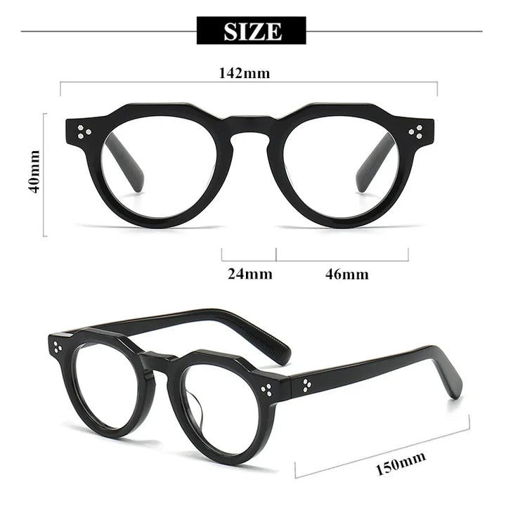 Black Mask Unisex Full Rim Flat Top Round Acetate Eyeglasses 8013 Full Rim Black Mask