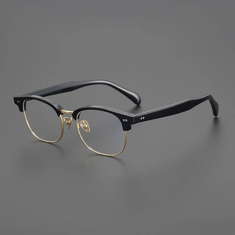 Black Mask Unisex Full Rim Big Square Titanium Acetate Eyeglasses 91109