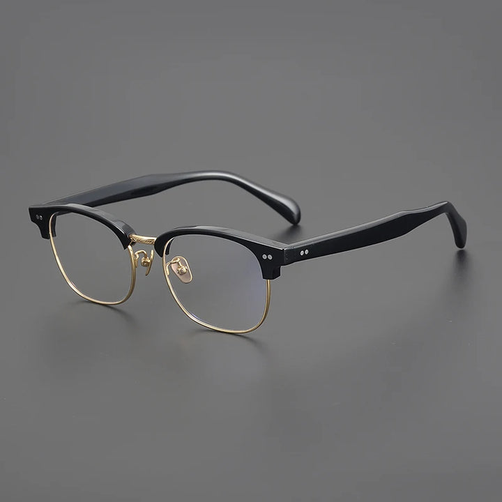 Black Mask Unisex Full Rim Big Square Titanium Acetate Eyeglasses 91109