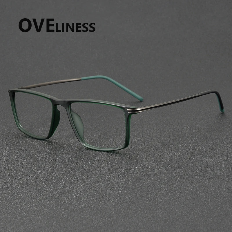 Oveliness Unisex Full Rim Square Acetate Titanium Eyeglasses 72353 Full Rim Oveliness green