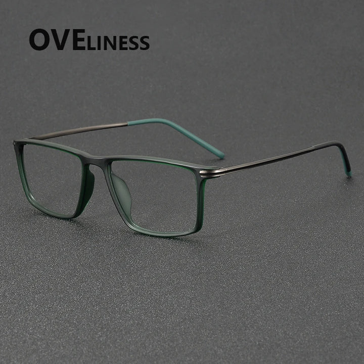 Oveliness Unisex Full Rim Square Acetate Titanium Eyeglasses 72353 Full Rim Oveliness green