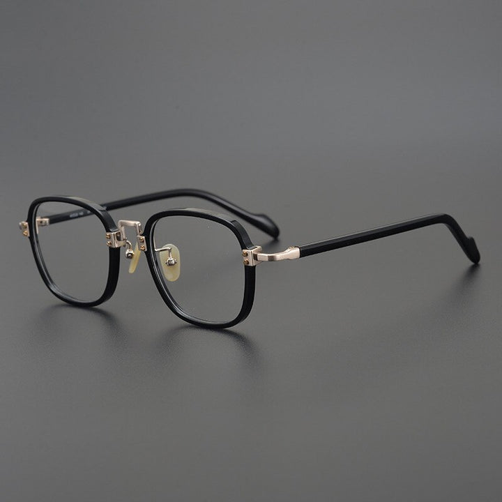 CCspace Unisex Full Rim Round/Square Acetate Titanium Eyeglasses 53312 Full Rim CCspace Gold Black-Square China