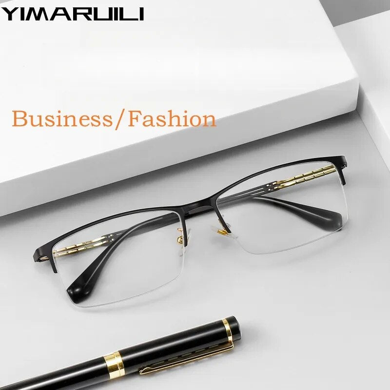 Yimaruili Men's Semi Rim Big Square Alloy Eyeglasses 34082 Semi Rim Yimaruili Eyeglasses