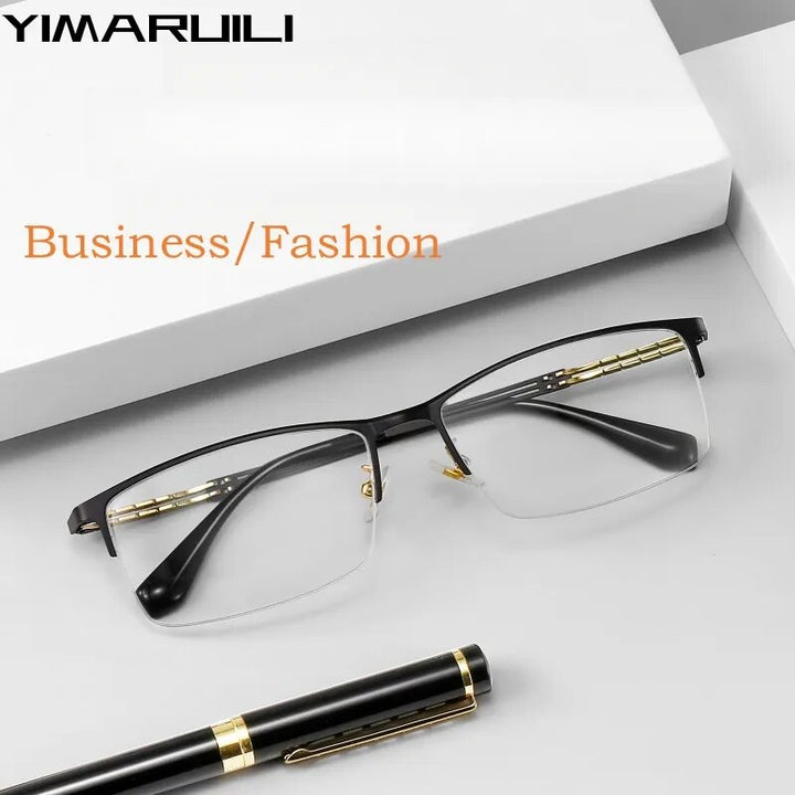 Yimaruili Men's Semi Rim Big Square Alloy Eyeglasses 34082 Semi Rim Yimaruili Eyeglasses