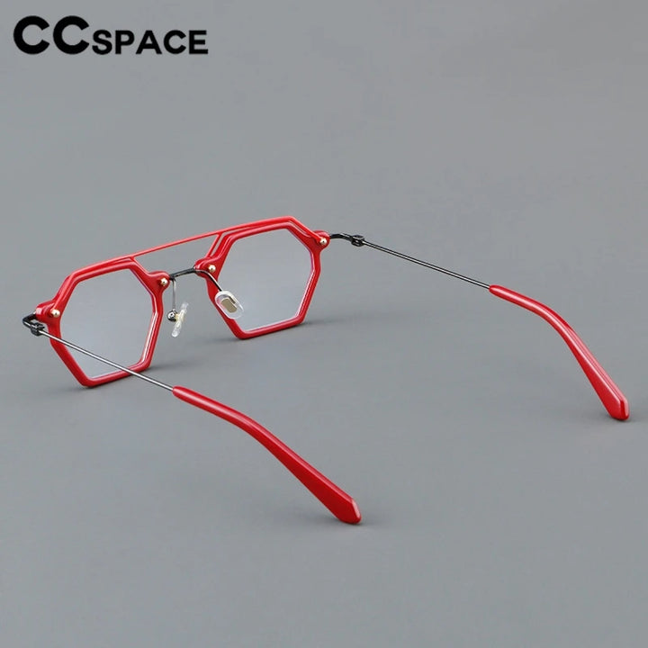 CCspace Unisex Full Rim Polygon Double Bridge Acetate Alloy Eyeglasses 3812 Full Rim CCSpace