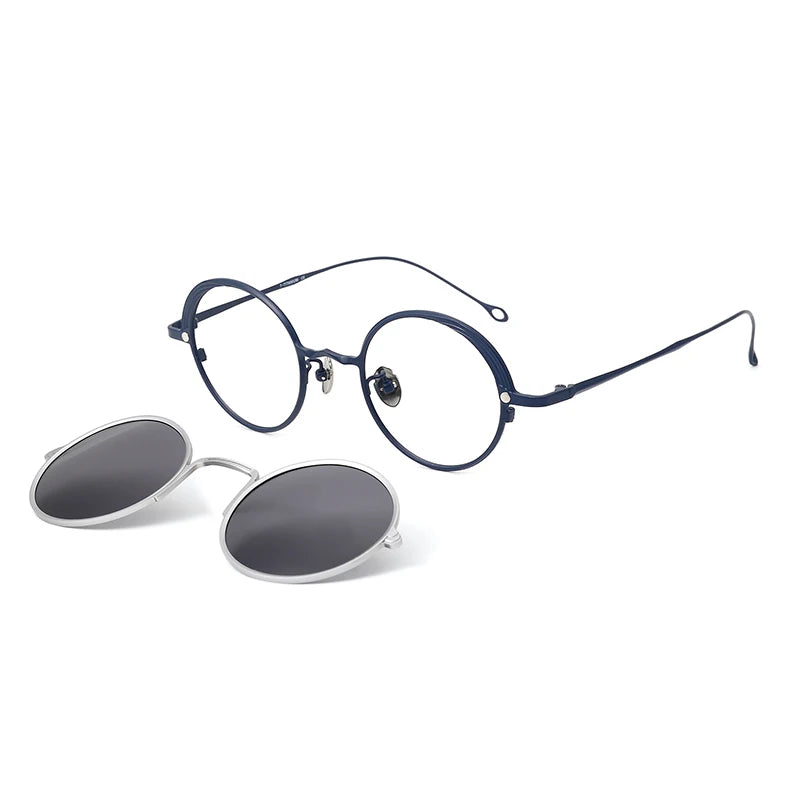 Aror Unisex Full Rim Round Titanium Eyeglasses Clip On Sunglasses 10084