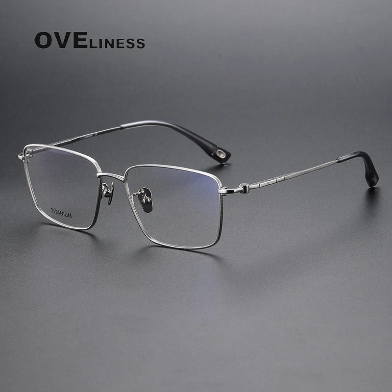 Oveliness Men's Full Rim Square Titanium Eyeglasses 80910 Full Rim Oveliness silver