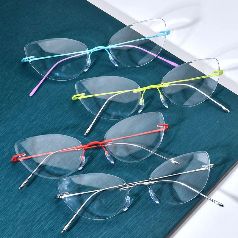 Nobler Unisex Rimless Oval Cat Eye Titanium Eyeglasses 185909
