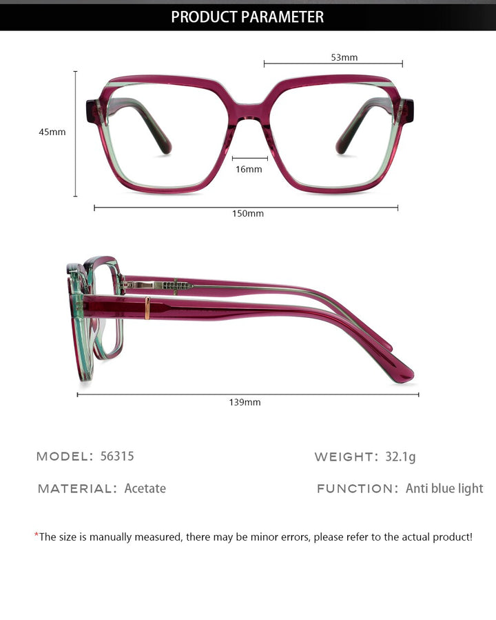 CCspace Unisex Full Rim Irregular Square Acetate Eyeglasses 56315 Full Rim CCspace