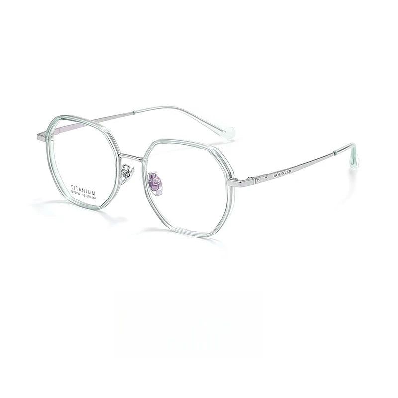 Yimaruili Unisex Full Rim Polygonal Titanium Acetate Eyeglasses Y6032 Full Rim Yimaruili Eyeglasses Green Silver