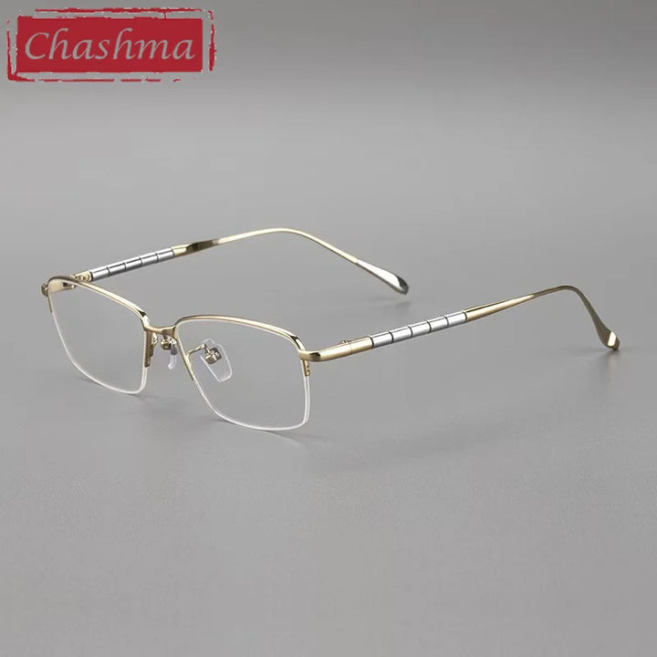 Chashma Unisex Semi Rim Square Titanium Reading Glasses 97028 Reading Glasses Chashma Gold Single Version 1.67|Anti Blue Ray + Photo Brown