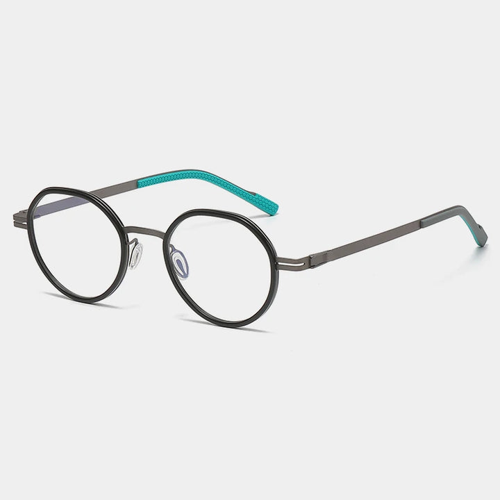 Gatenac Unisex Full Rim Polygon Round Titanium Eyeglasses Gxyj1149 Full Rim Gatenac Black Gun