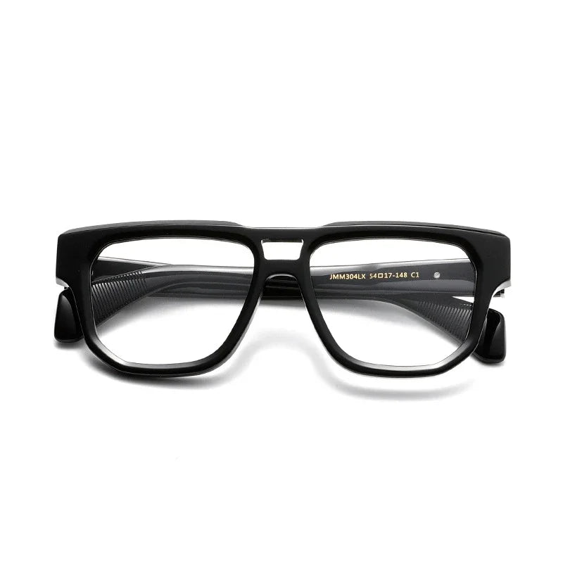 Aror Men's Full Rim Square Double Bridge Acetate Eyeglasses 49304 Full Rim Aror black