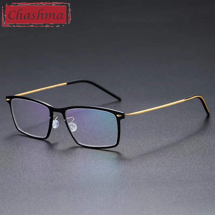 Chashma Unisex Full Rim Square Acetate Titanium Eyeglasses 6544 Full Rim Chashma Black Gold