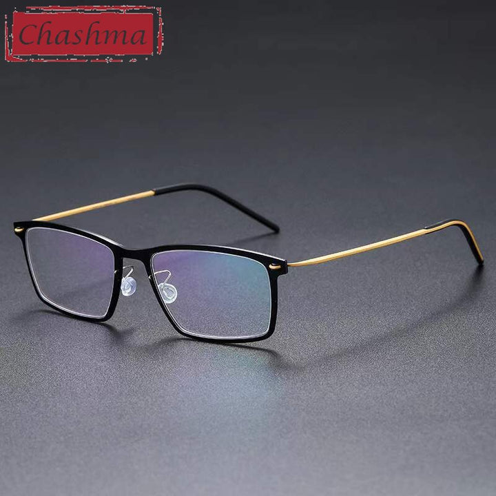 Chashma Unisex Full Rim Square Acetate Titanium Eyeglasses 6544 Full Rim Chashma Black Gold  