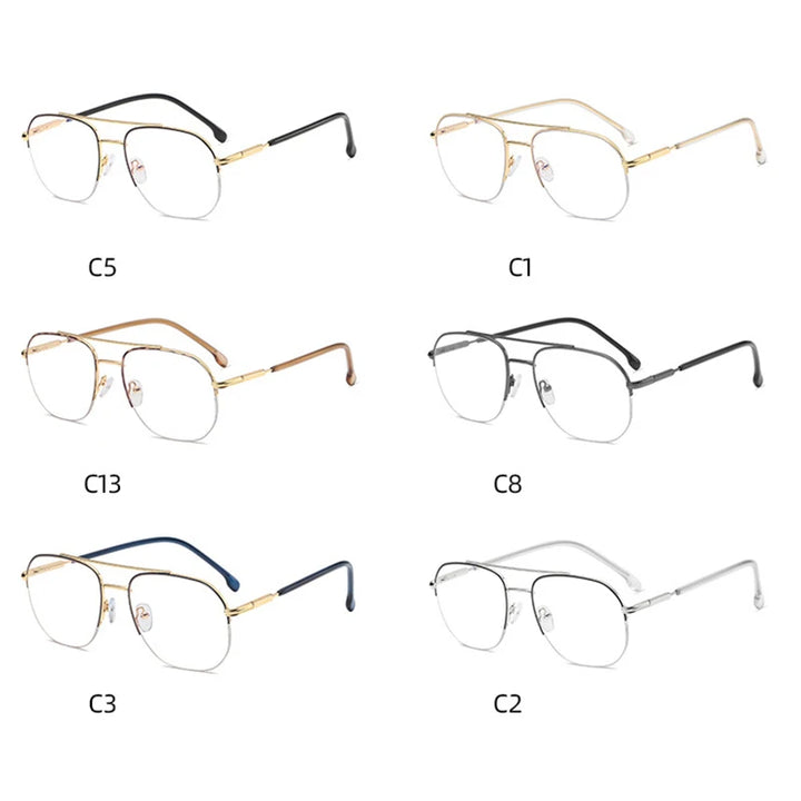 Handoer Unisex Semi Rim Square Double Bridge Titanium Eyeglasses 95926 Semi Rim Handoer