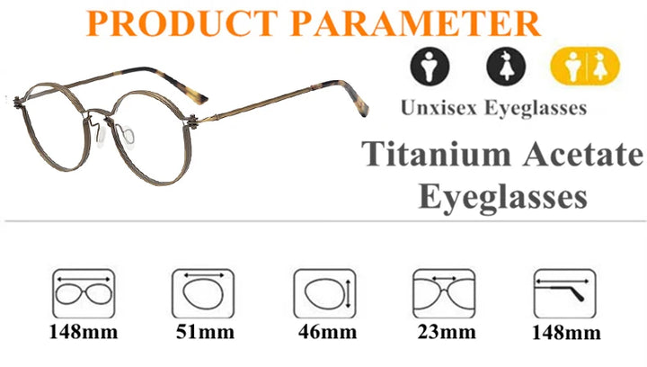 Black Mask Unisex Full Rim Round Titanium Acetate Eyeglasses Tv002 Full Rim Black Mask
