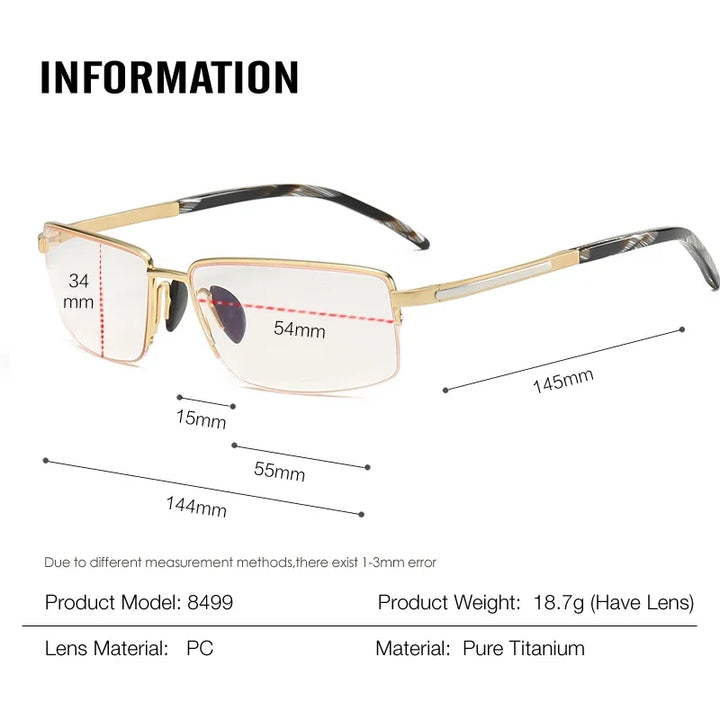 Aror Men's Semi Rim Polygon Square Brow Line Titanium Eyeglasses 68499