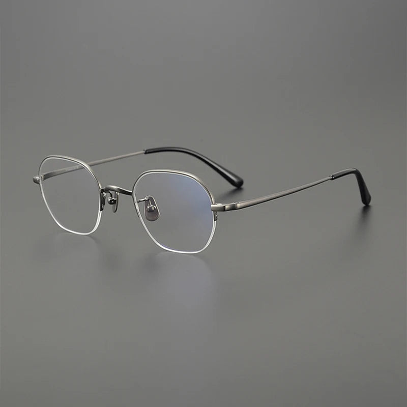 Nobler Unisex Semi Rim Round Titanium Eyeglasses Clip On Sunglasses K048 With Clip Ons Nobler C4
