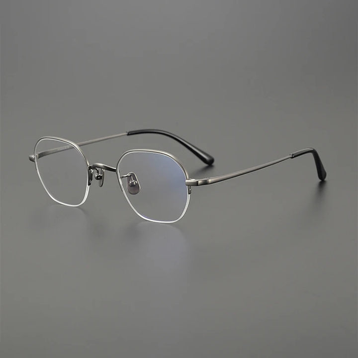 Nobler Unisex Semi Rim Round Titanium Eyeglasses Clip On Sunglasses K048 With Clip Ons Nobler C4