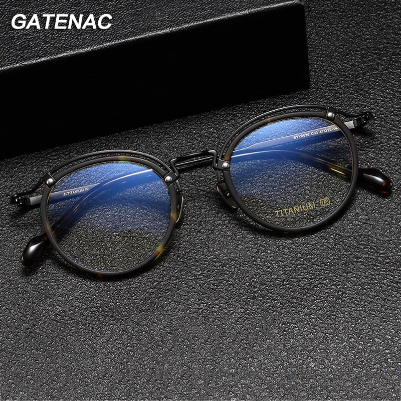 Gatenac Unisex Full Rim Round Acetate Titanium Eyeglasses Gxyj1069 Full Rim Gatenac