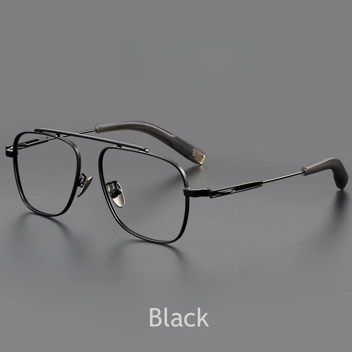 KatKani Men's Full Rim Double Bridge Square Titanium Eyeglasses 105 Full Rim KatKani Eyeglasses Black  