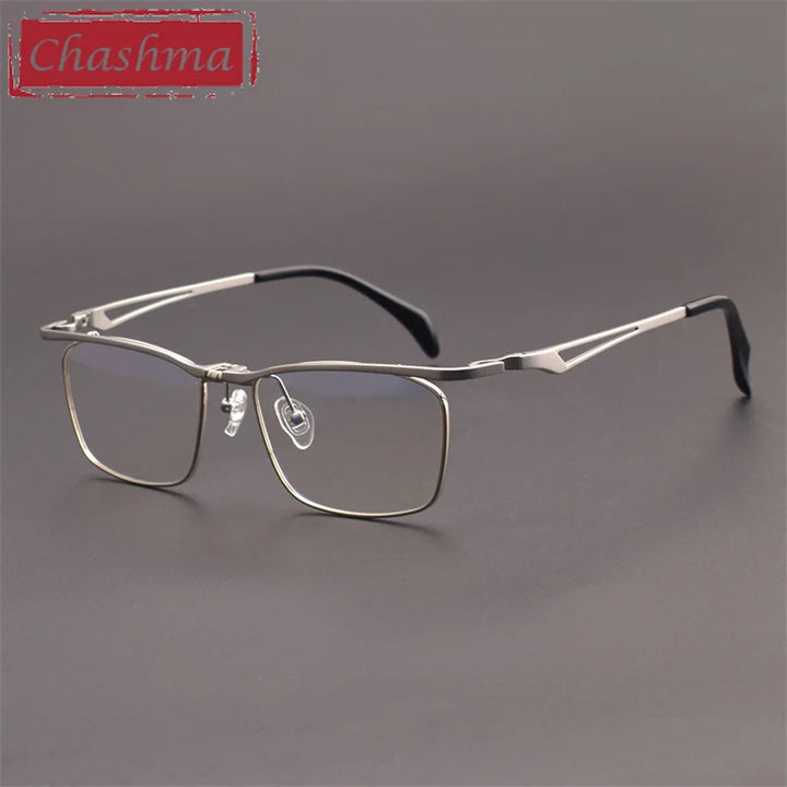 Chashma Ottica Men's Full Rim Brow Line Square Titanium Eyeglasses 11488 Full Rim Chashma Ottica Silver  