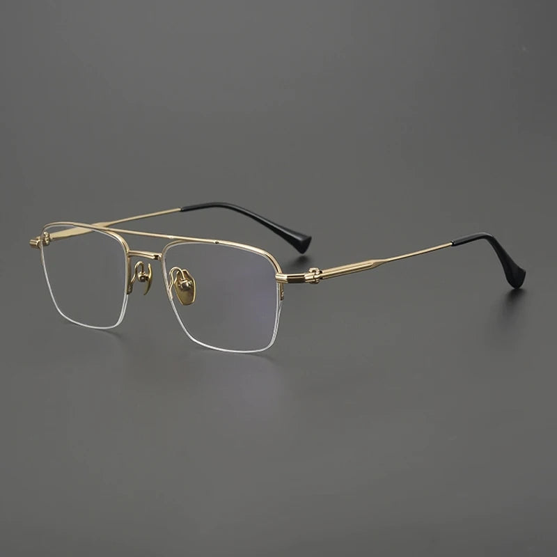 Gatenac Unisex Semi Rim Big Square Double Bridge Titanium Eyeglasses G4011