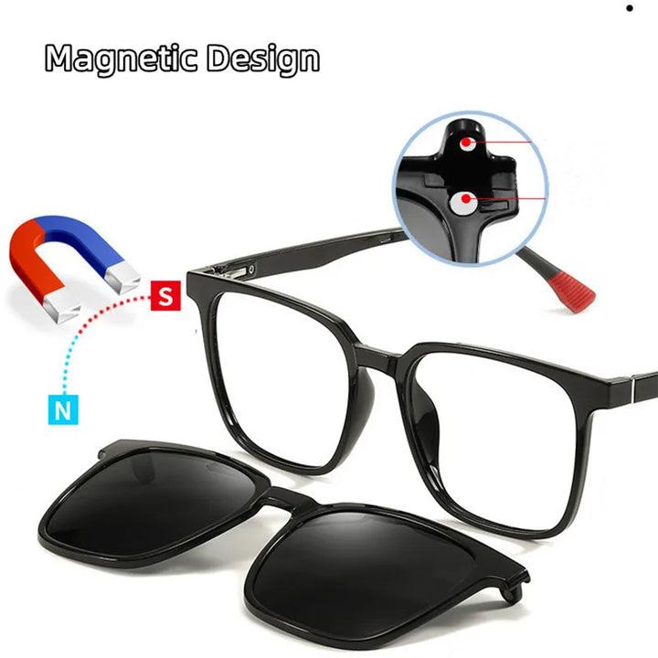 Kocolior Unisex Full Rim Square Acetate Eyeglasses Clip On Sunglasses CX10 With Clip Ons Kocolior