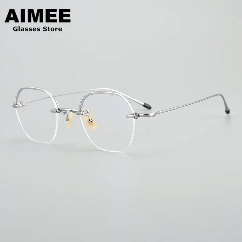 Aimee Unisex Semi Rim Polygon Square Titanium Eyeglasses 102008 Semi Rim Aimee Silver