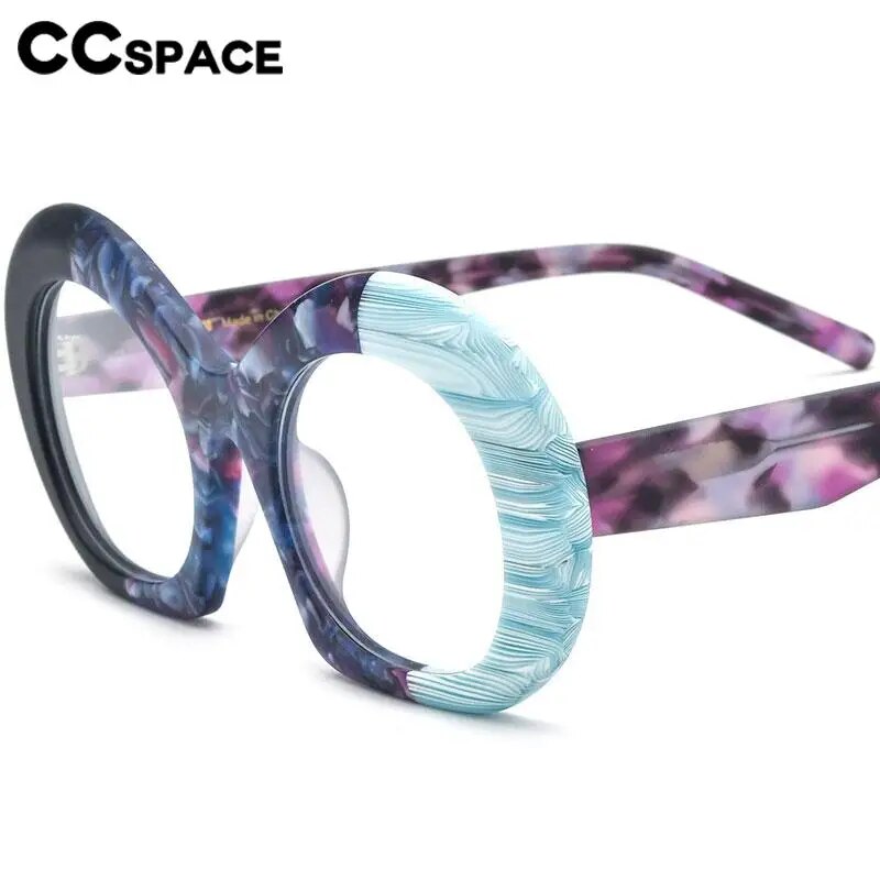 CCspace Unisex Full Rim Round Acetate Eyeglasses 57053 Full Rim CCspace