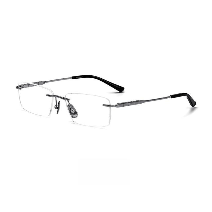 Yimaruili Men's Rimless Square Titanium Eyeglasses 91091 Rimless Yimaruili Eyeglasses Gun  