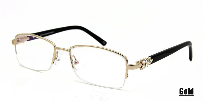 Esnbie Women's Semi Rim Square Stainless Steel Acetate Eyeglasses 3517 Semi Rim Esnbie diamond eyeglass gol