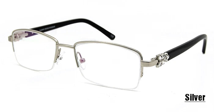 Esnbie Women's Semi Rim Square Stainless Steel Acetate Eyeglasses 3517 Semi Rim Esnbie diamond eyeglass sil