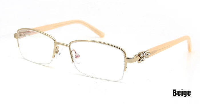 Esnbie Women's Semi Rim Square Stainless Steel Acetate Eyeglasses 3517 Semi Rim Esnbie diamond eyeglass bei