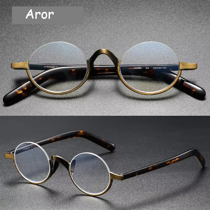 Aror Women's Semi Rim Round Titanium Acetate Eyeglasses 49480 Semi Rim Aror
