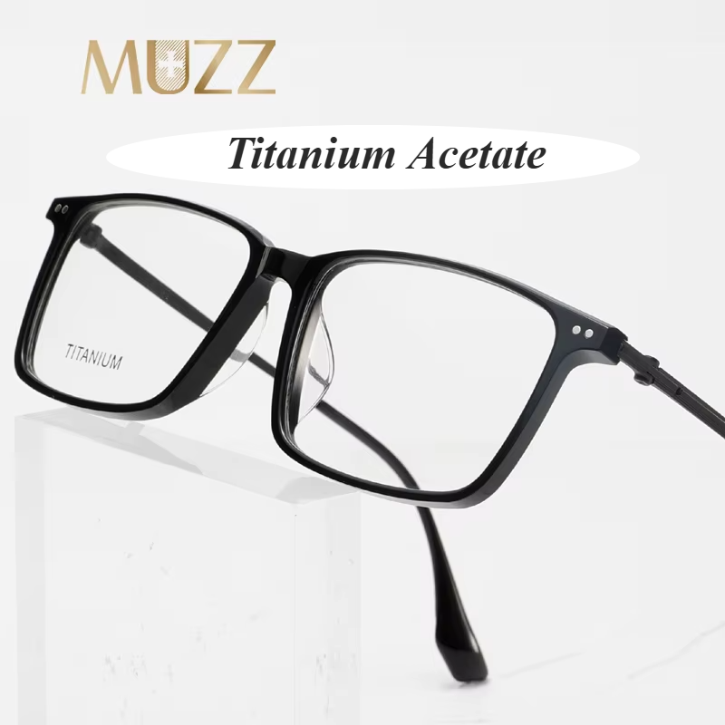 Muzz Men's Full Rim Square Acetate Titanium Eyeglasses 85295 Full Rim Muzz