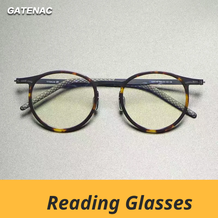 Gatenac Unisex Full Rim Round Titanium Acetate Reading Glasses G698010